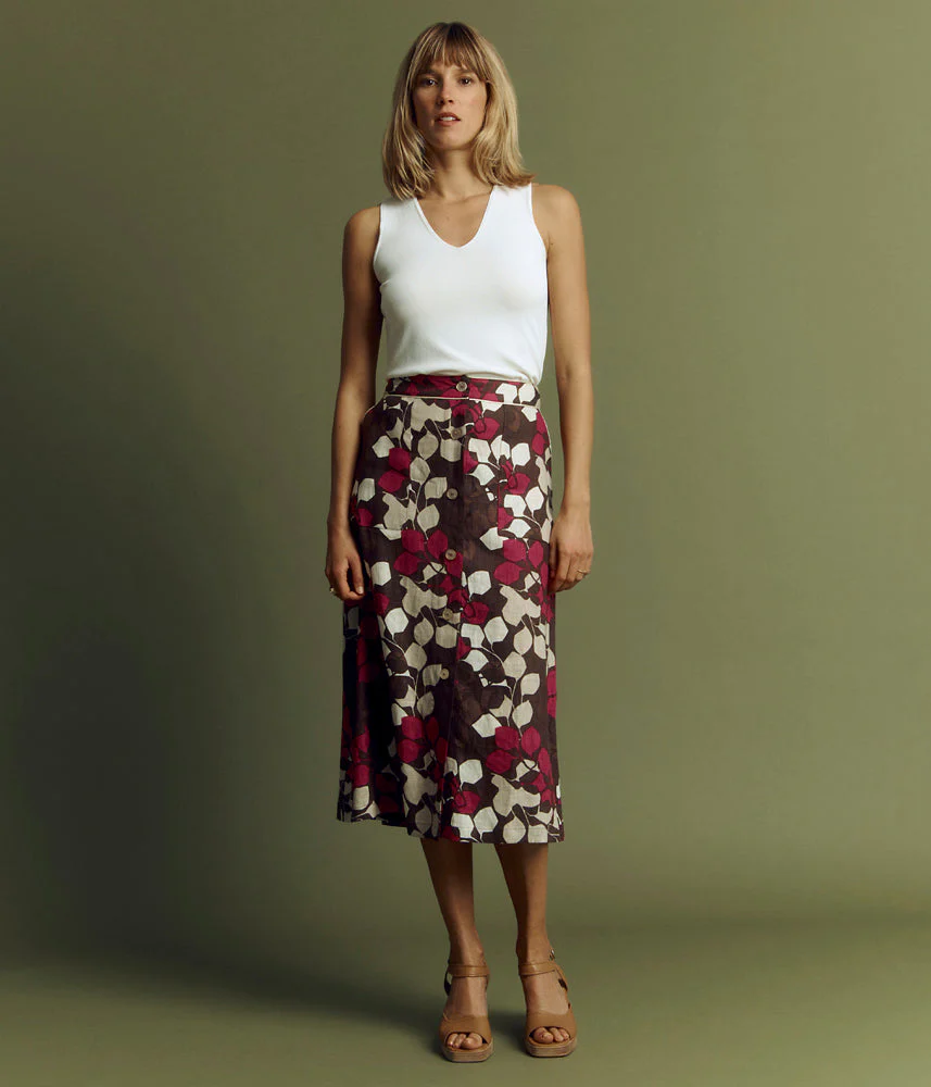 Jupe midi imprimée en lin JAMAR85/85323/650