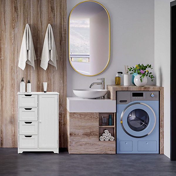 Armoire de Salle de Bains 4 Tiroirs 1 Porte en MDF Blanc Rebecca Mobili