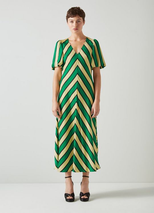 Meerim Green And Yellow Chevron Stripe Midi Dress