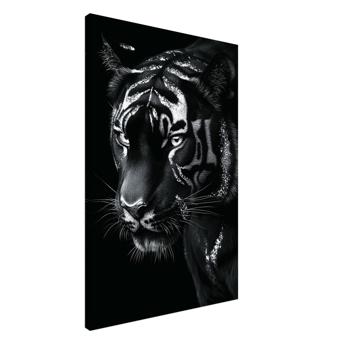 Artfulprints Canvas Tiger portrait canvas - 60x90 cm - Zwart / Wit