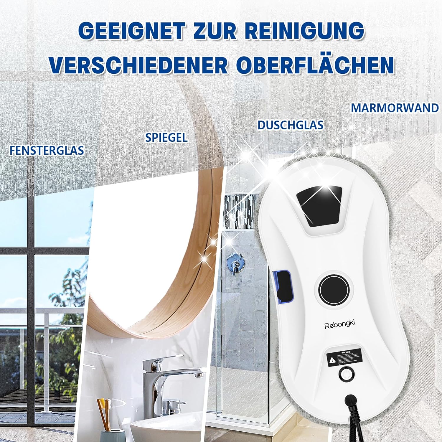 Rebongki 5600Pa Window Cleaning Robot with Edge Detection