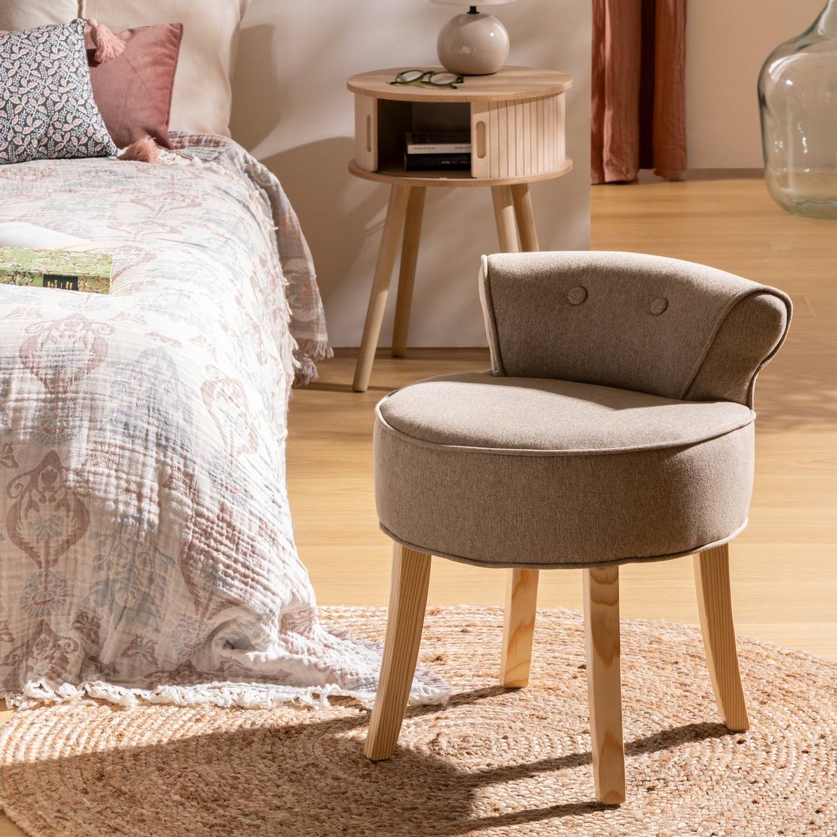 Stool "Firmin" Pine, Beige, 58x49x46 cm