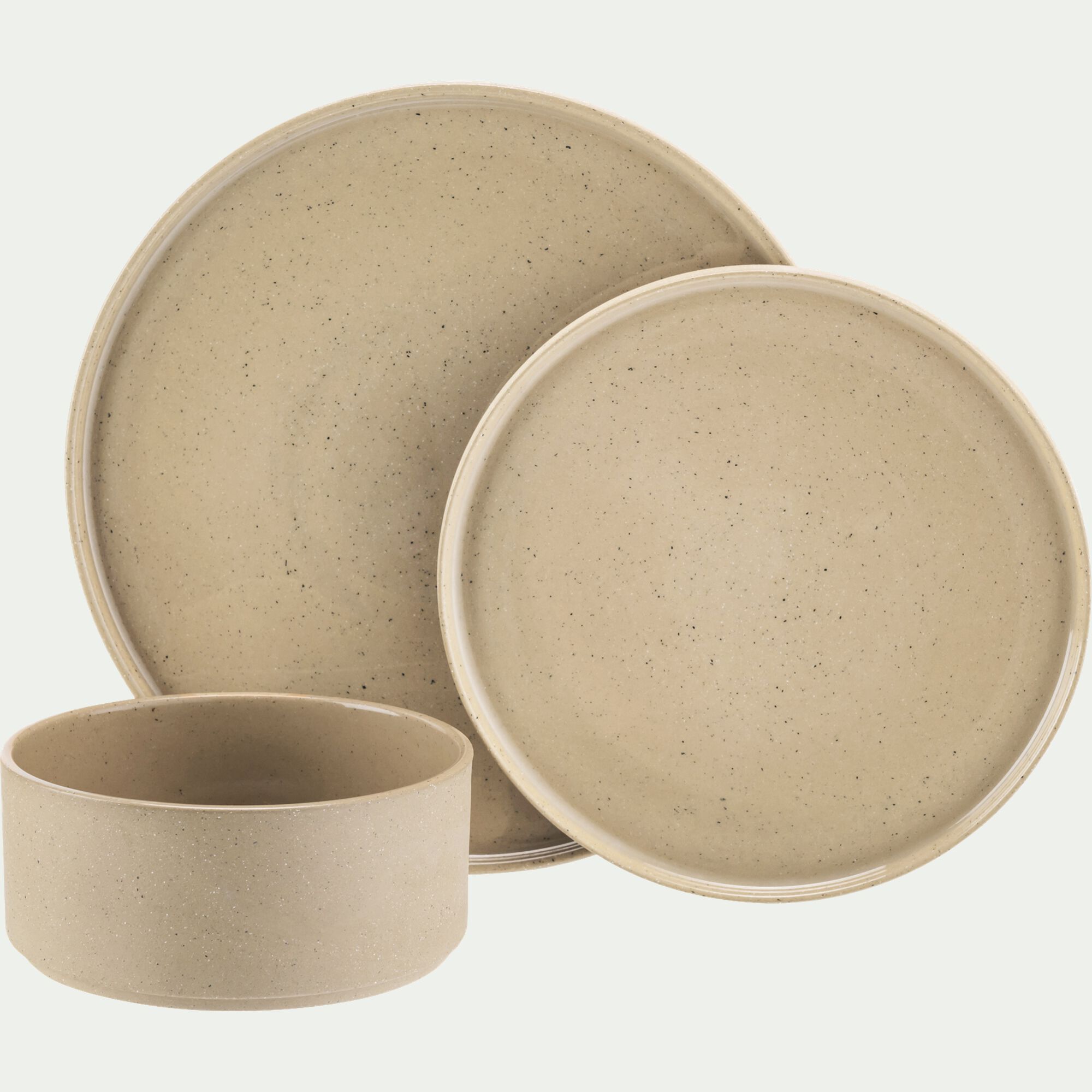 SUGITON - Assiette plate mouchetée en grès D26,1cm - beige