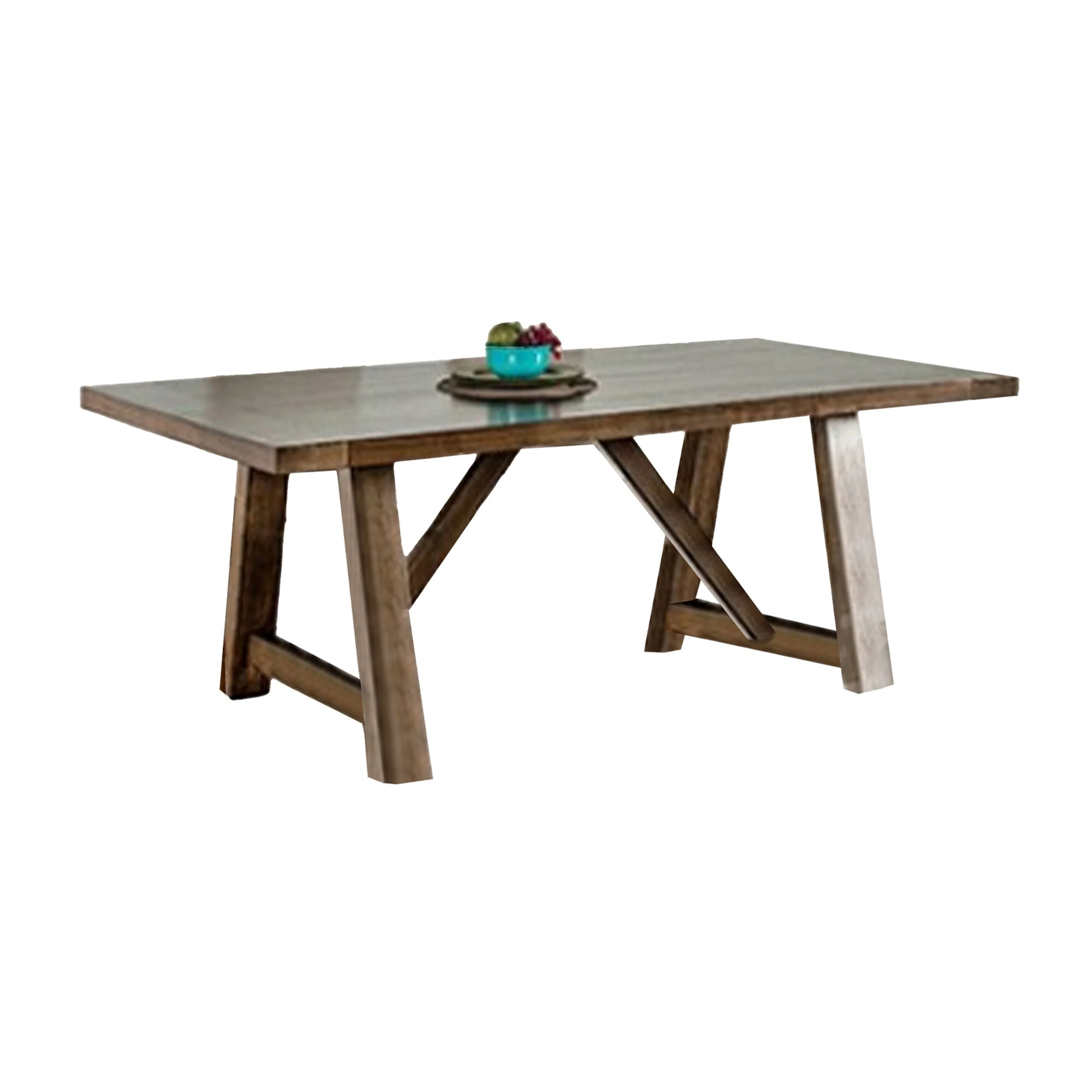 Jule Dining Table, 76 Inch Rectangular Top, Trestle Base, Brown Solid Wood