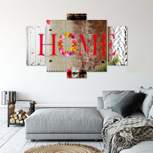 Feeby Obraz 5 częściowy Napis Home motyw kwiatowy 100x70