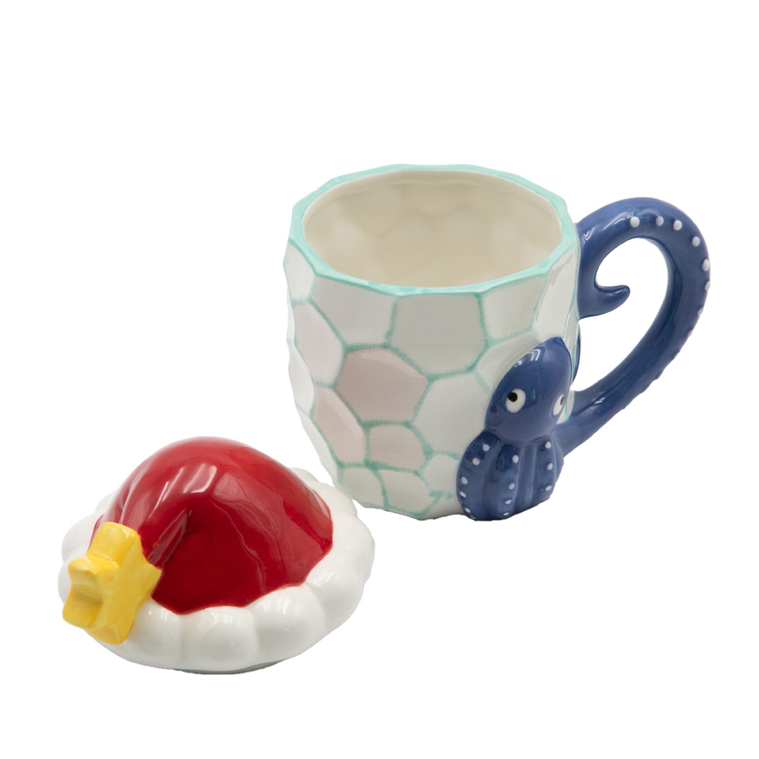 Tazza natalizia polipo con coperchio 580 ml ceramica