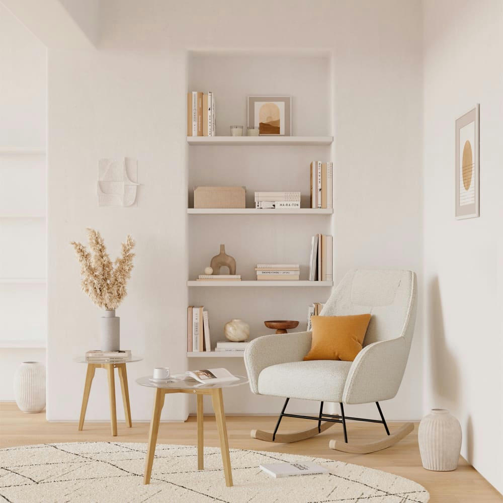 SHAUN - Rocking-chair blanc effet laine bouclette en tissu