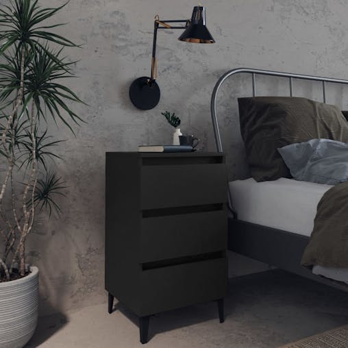 NNEVL Bed Cabinet with Metal Legs Black 40x35x69 cm