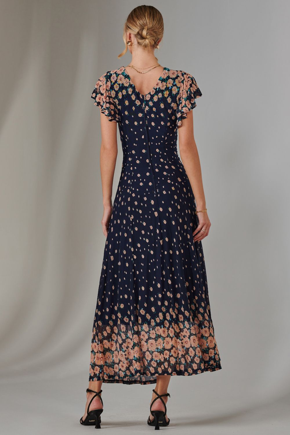 Jolie Moi Gina Mirrored Print Mesh Maxi Dress