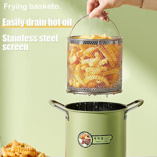 NNEOBA 3L Deep Fryer Pot with Basket Oil Strainer Mini Pasta Pot Green