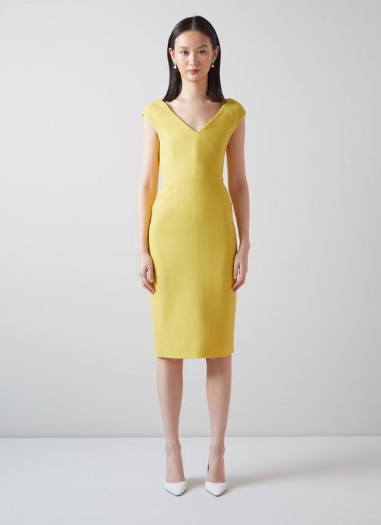 Eden Yellow Wool Crepe V-Front Shift Dress
