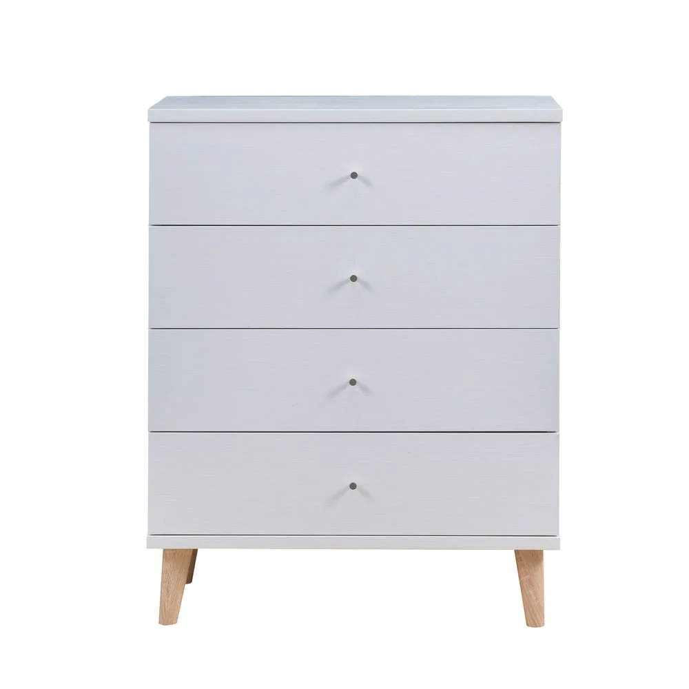 DH BASIC Mid-Century Modern White 4-Drawer Chest with Knobs by Denhour