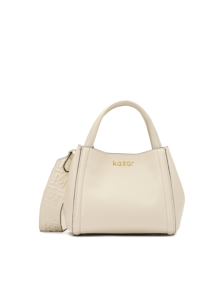 Soft cream handbag with monogram embossed strap