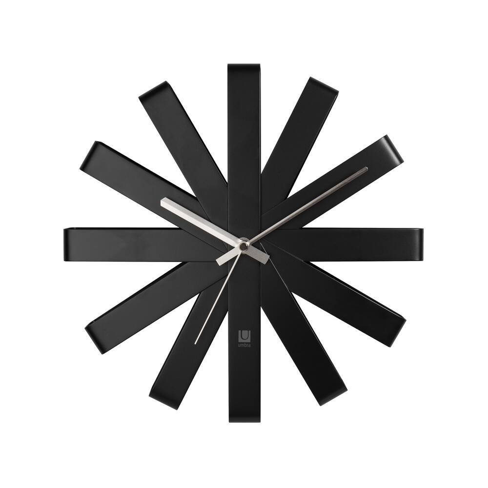 Umbra Ribbon Round Steel Wall Clock, Black, 12-in