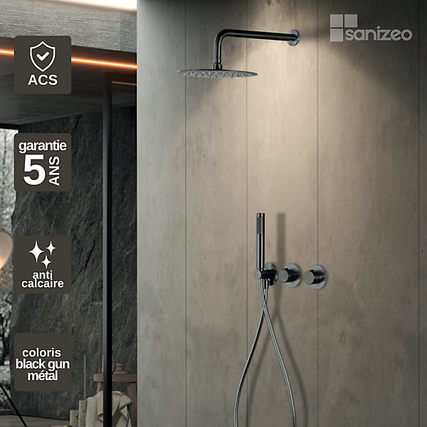 Colonne de Douche Encastrée Thermostatique Anti-Calcaire Black Gun Métal IMEX ASSEN GTA052/BGM