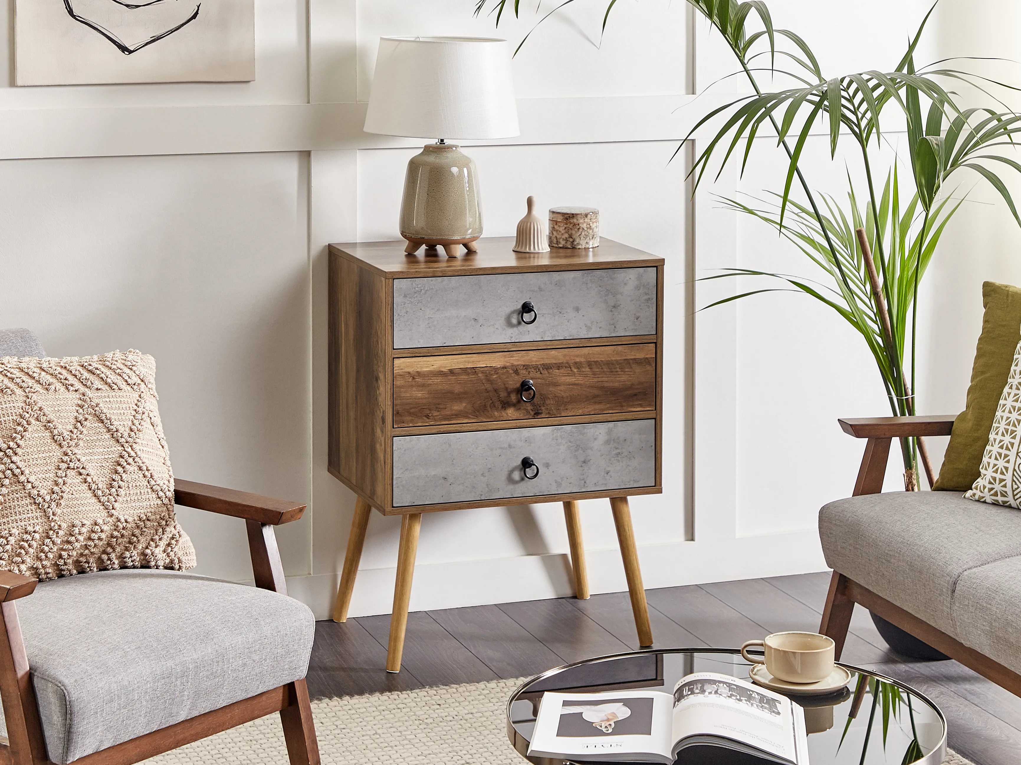 3 Drawer Chest BATLEY Grey Concrete Effect