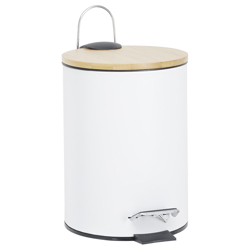 Poubelle salle de bain métal et bambou blanc