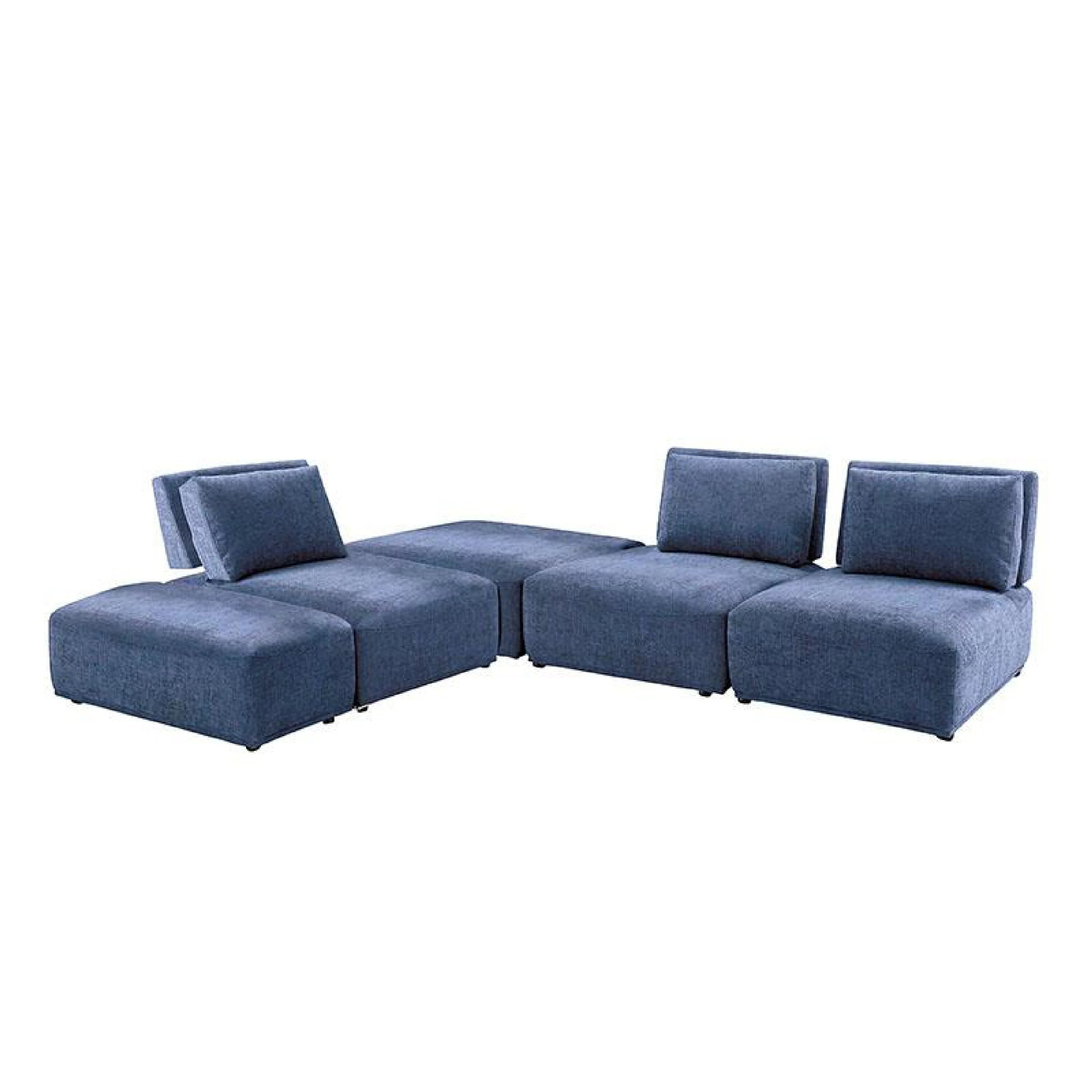 Stavan Modular L Sectional Sofa Set, Blue Chenille, Adjustable Backs