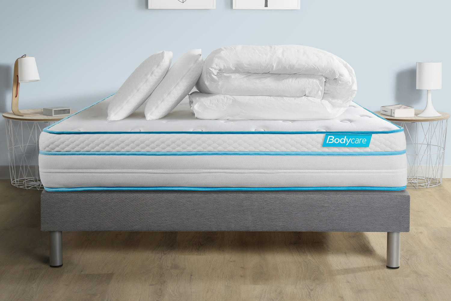 BODYMAX - Pack matelas sommier kit 140x200 oreiller couette
