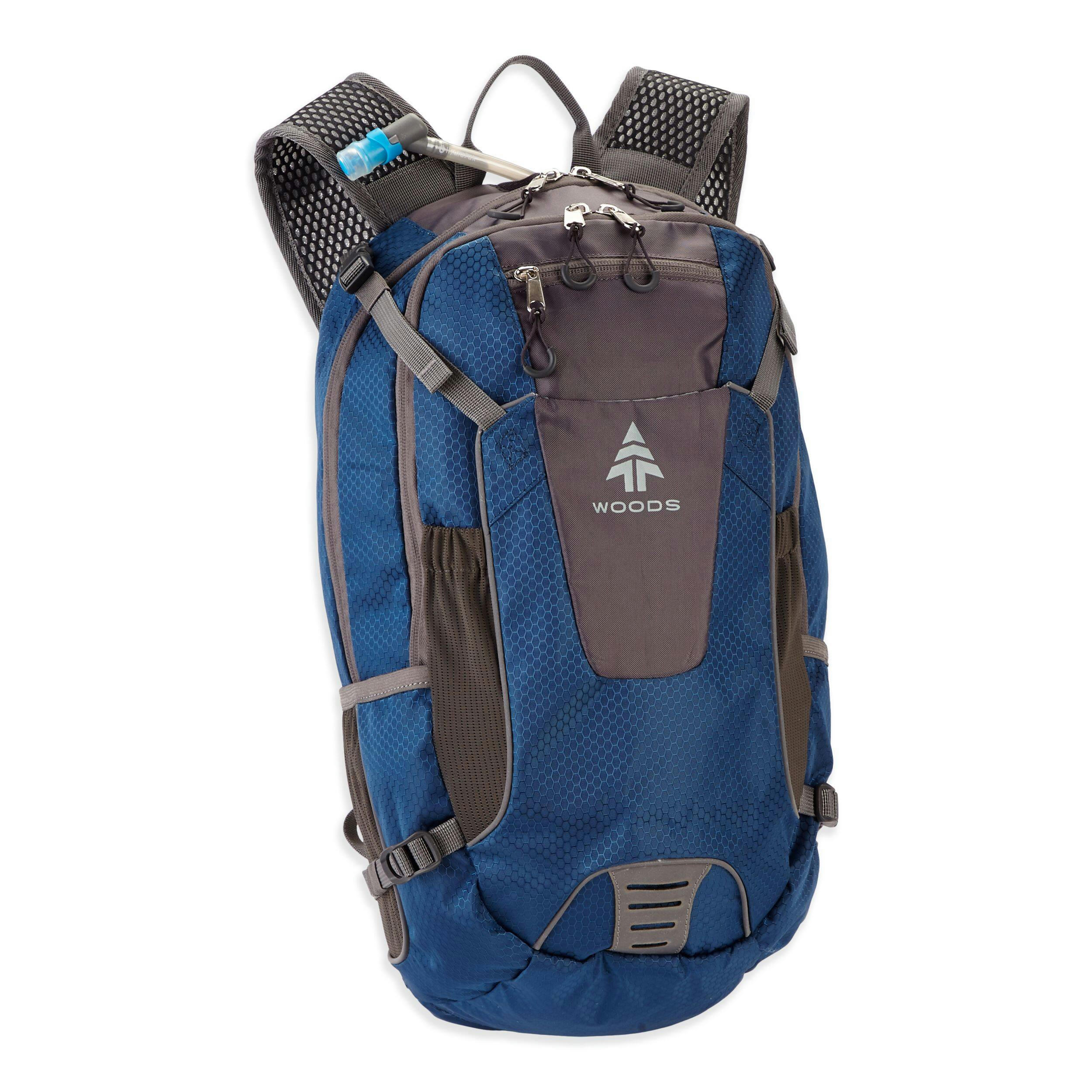 Woods Hydration Backpack w/ 2-L Water Bladder For Camping, Hiking & Outdoor Sports, Blue