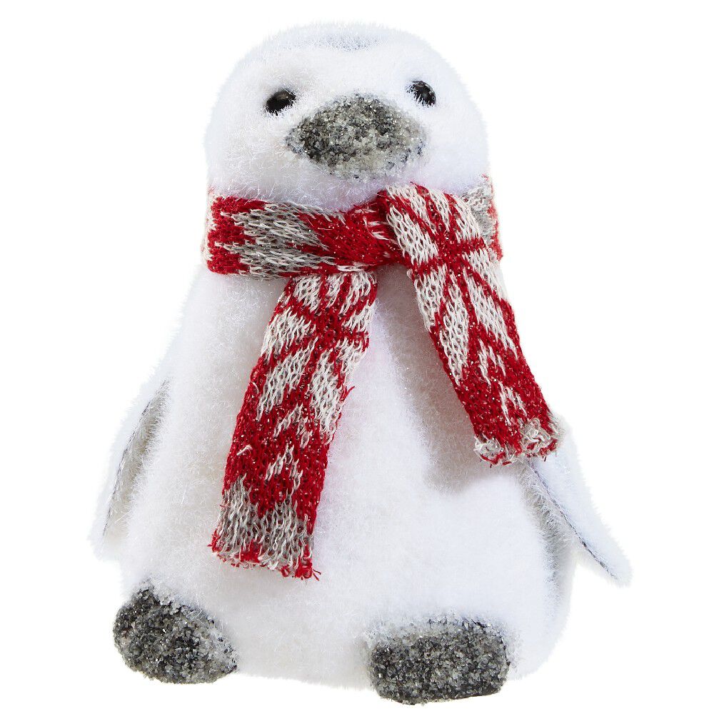 Pingouin blanc et gris avec écharpe rouge à poser