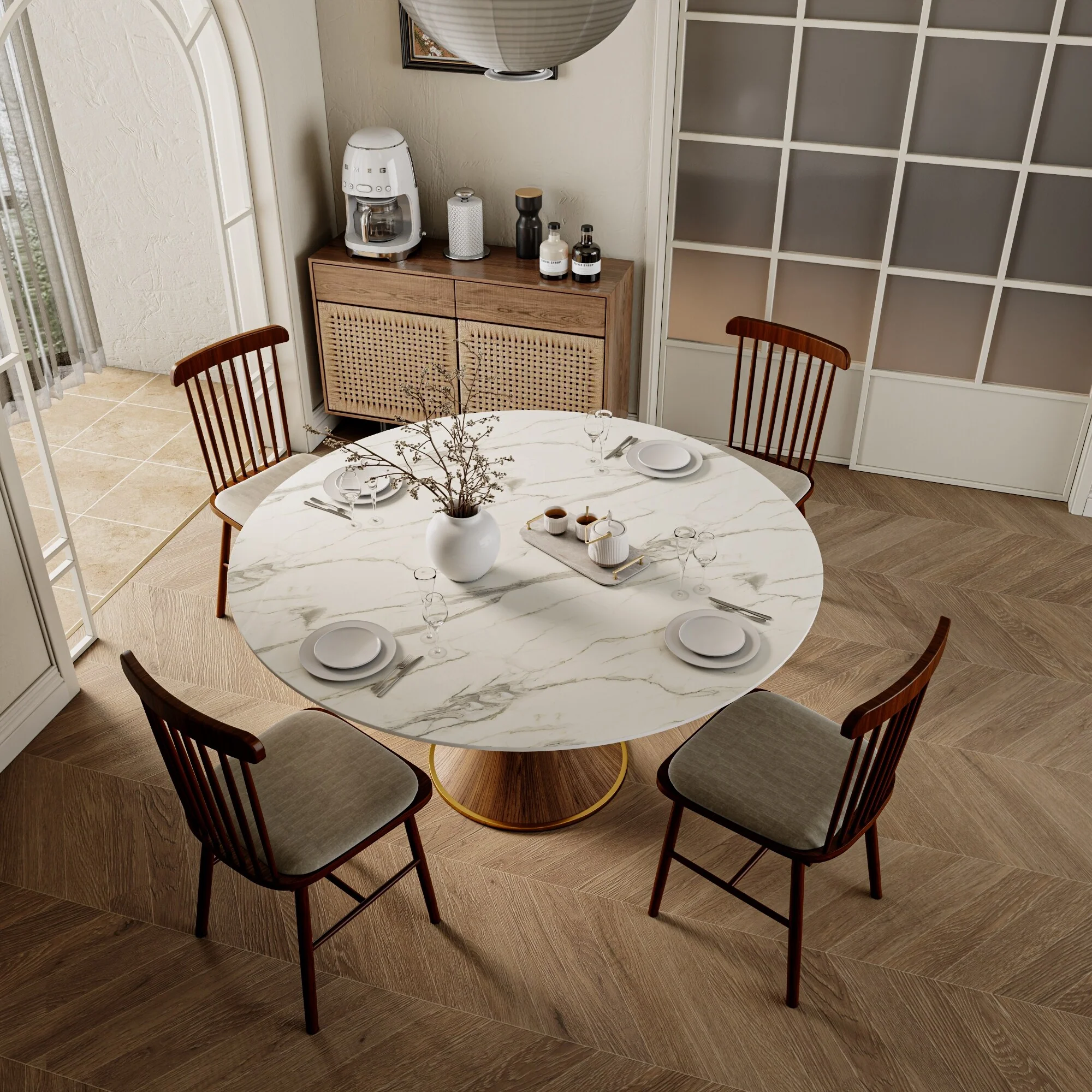 Round Dining Table Wooden Base