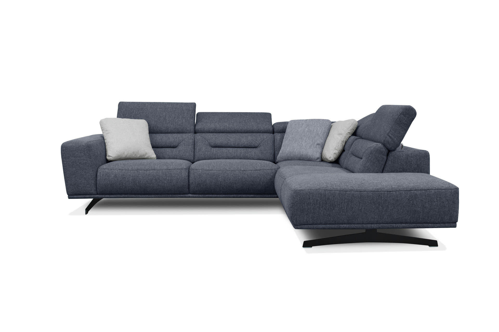 LUCANO - Canapé d'angle droit 5 places tissu bleu foncé