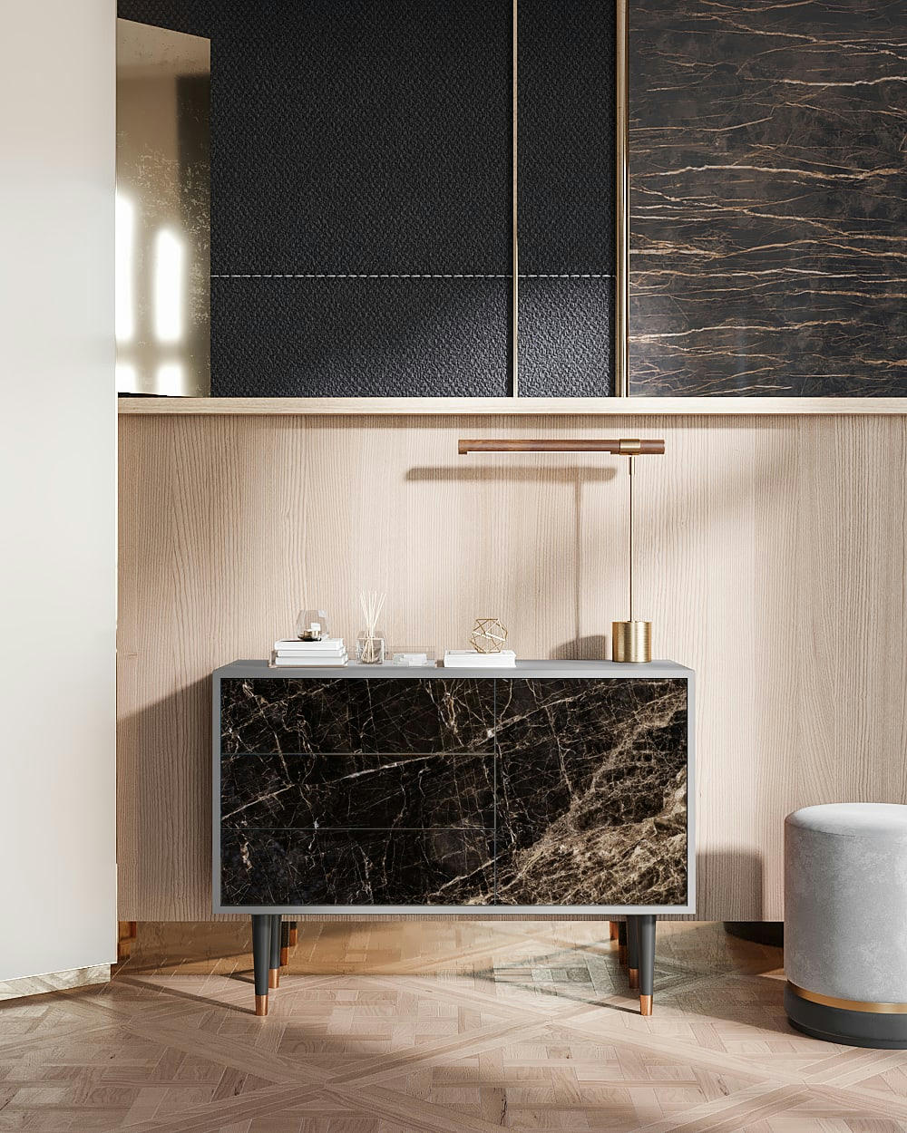 NIGHT ABYSS - Buffet  noir 3 tiroirs et 1 porte L 115 cm