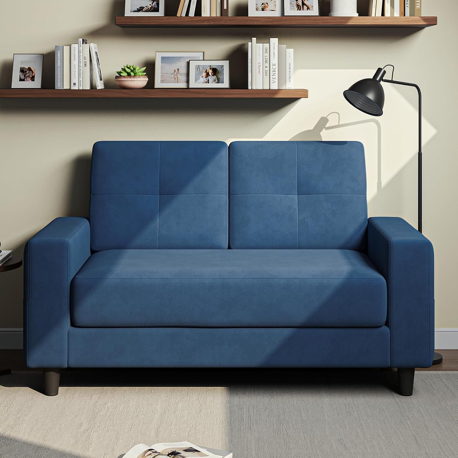 Loveseat Sofa丨53 inch Love Seat Small Couch for Small Space 丨7.5” Thick Seat Cushion Sofas for Bedroom丨Chenille Mini Couch for Apartment Navy Blue