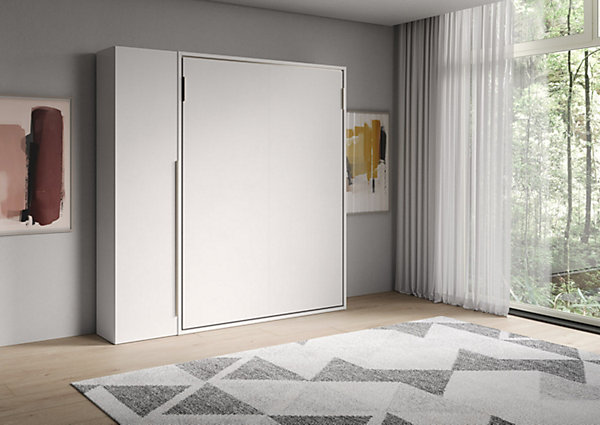 Lit français escamotable vertical Versia Sofà 140 avec 1 armoire à porte gauche en blanc
