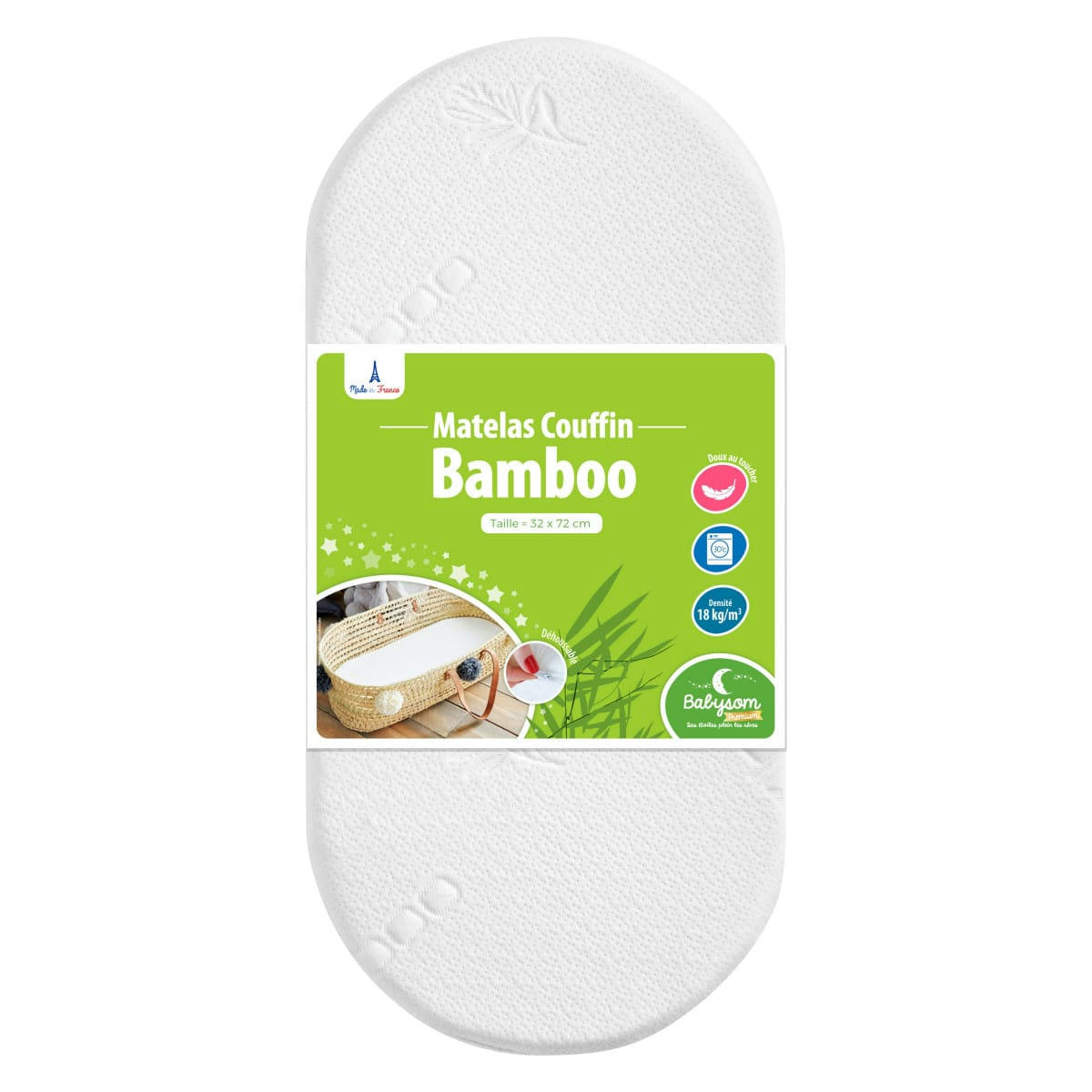 BAMBOO - Matelas de couffin/landeau/berceau déhoussable 72x32