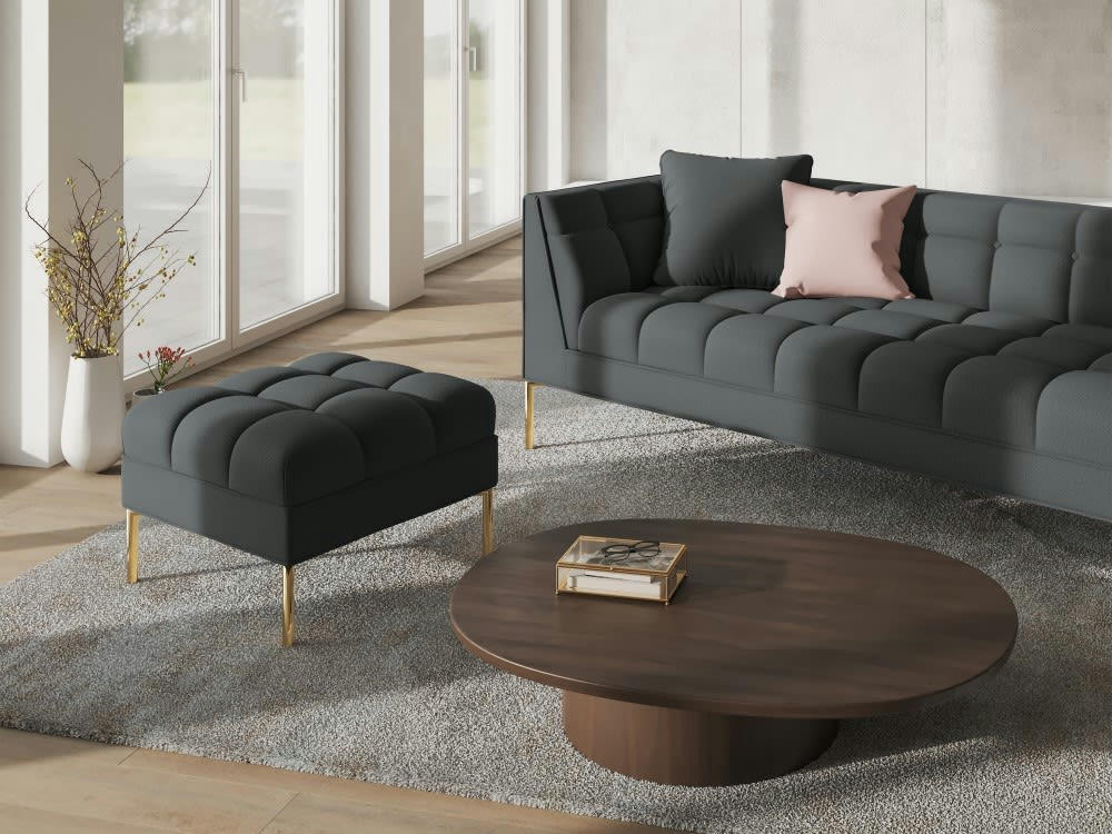 KAROO - Pouf tissu structuré gris foncé