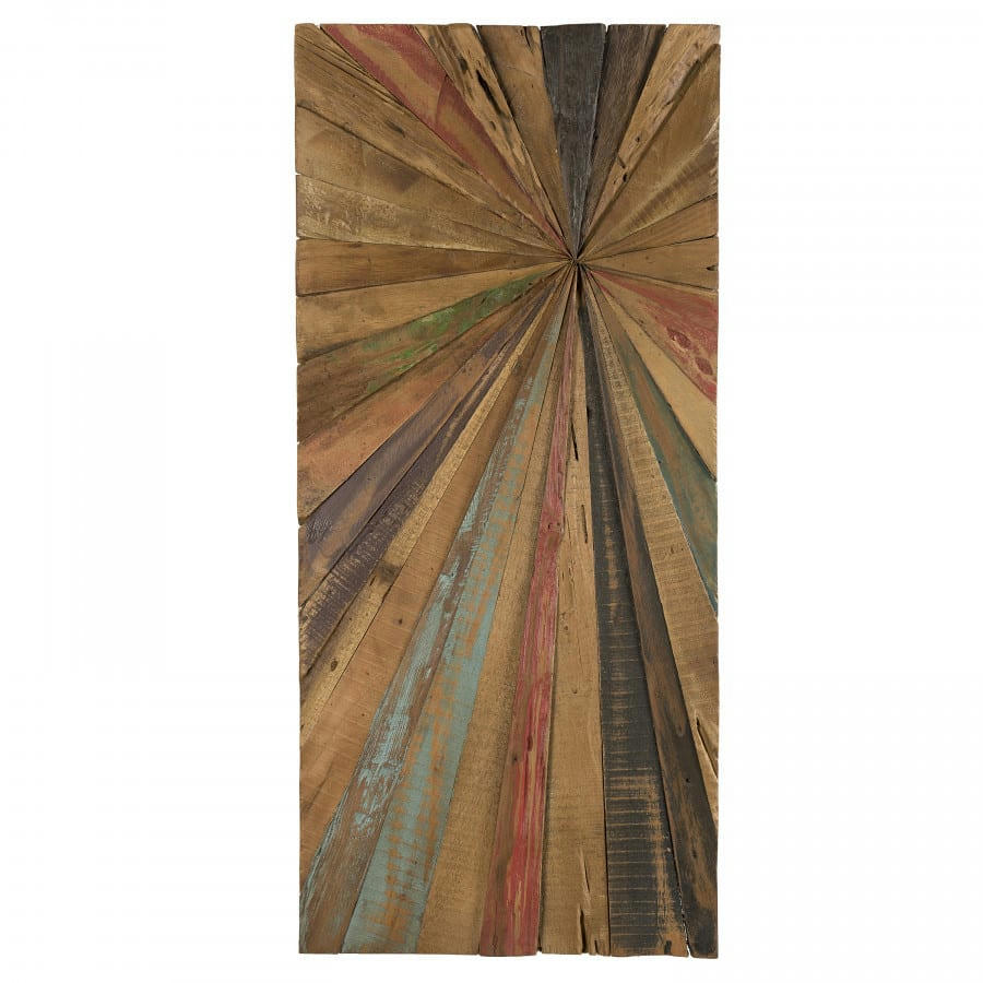 SUZY - Décoration murale rectangulaire en teck recyclé multicolore 100x45cm
