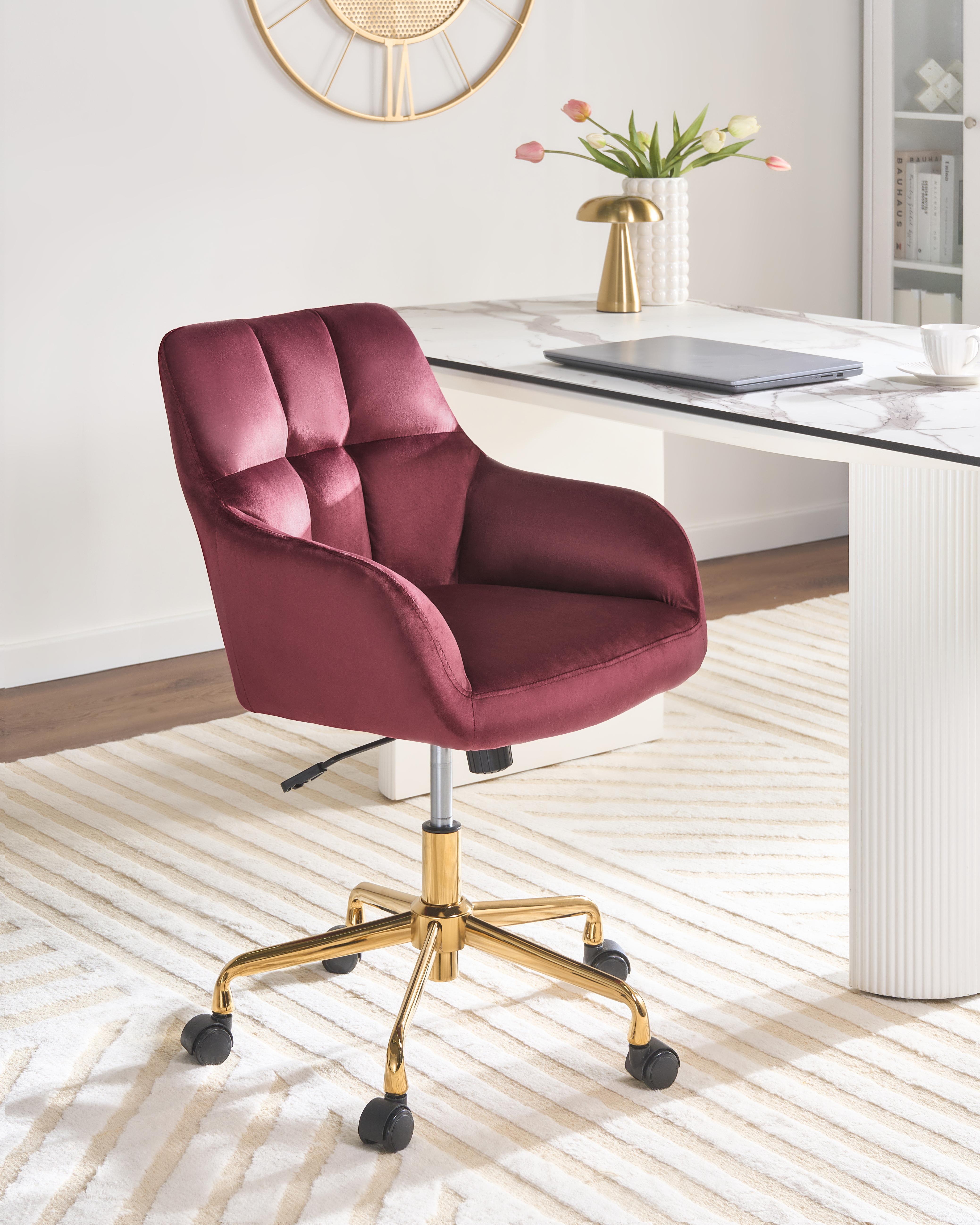 Desk Chair PALMDALE Velvet Burgundy