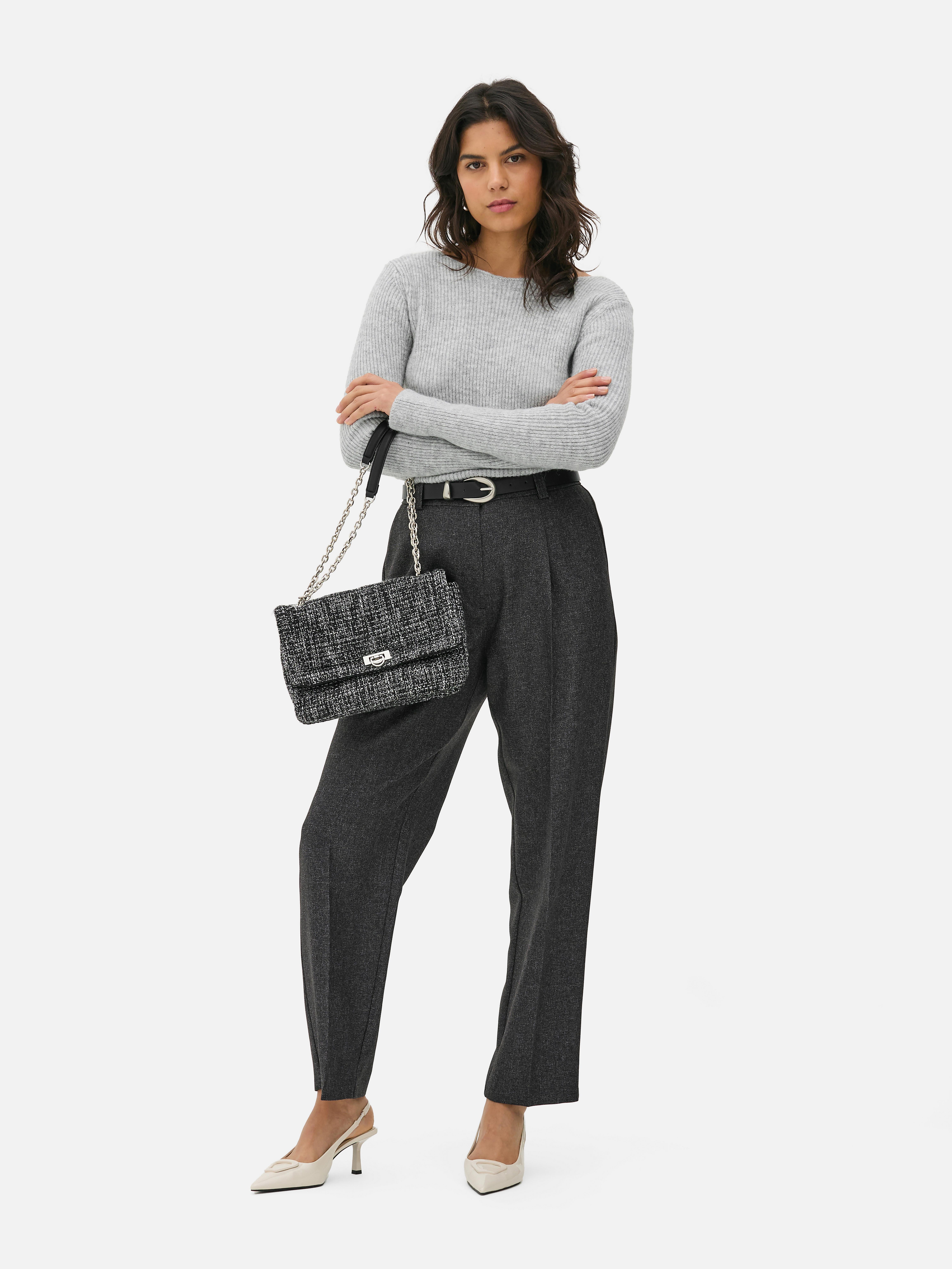 Ribbed Slash Neck Sweater