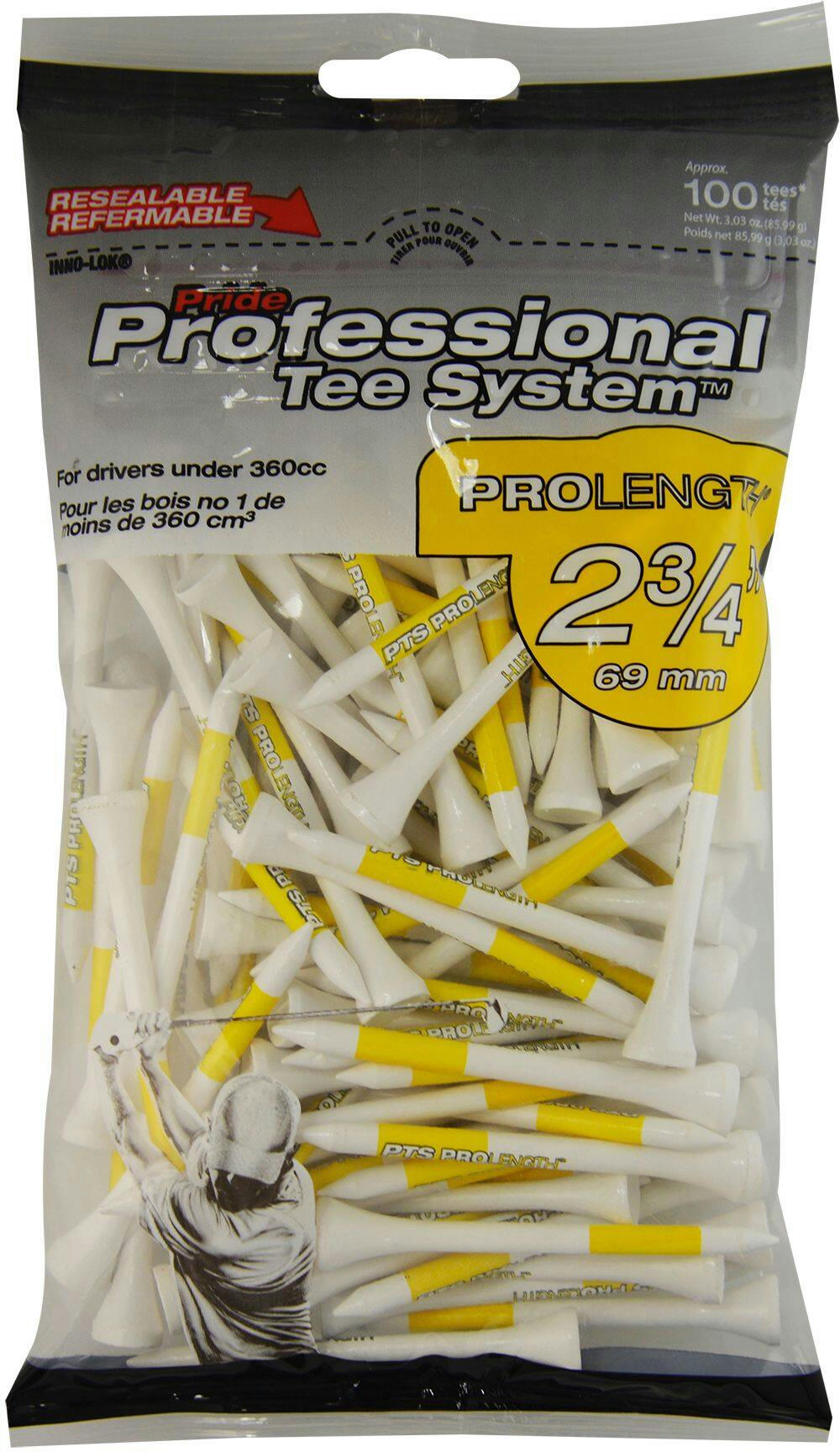 Pride Professional Biodegradable Hardwood Golf Tee, 2-3/4-in, 100-pk, White