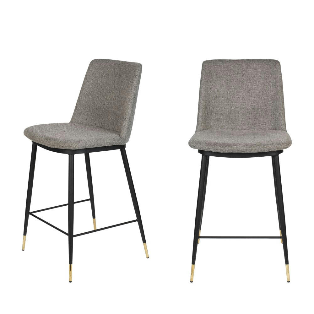 LIONEL - Lot de 2 tabourets de bar en tissu et métal 65cm gris
