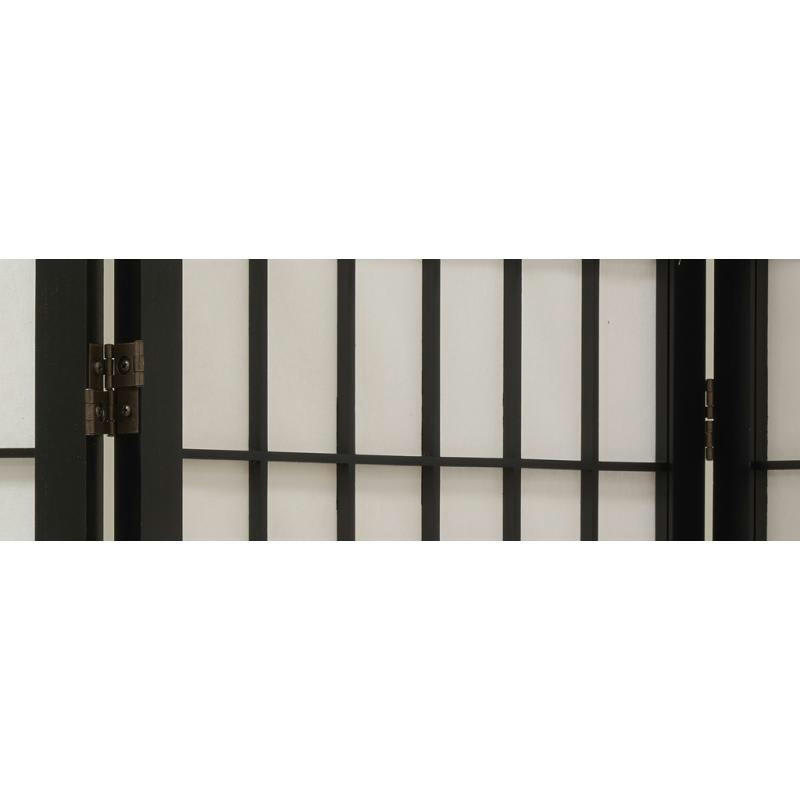 - Grand paravent pin naturel et papier de riz noir