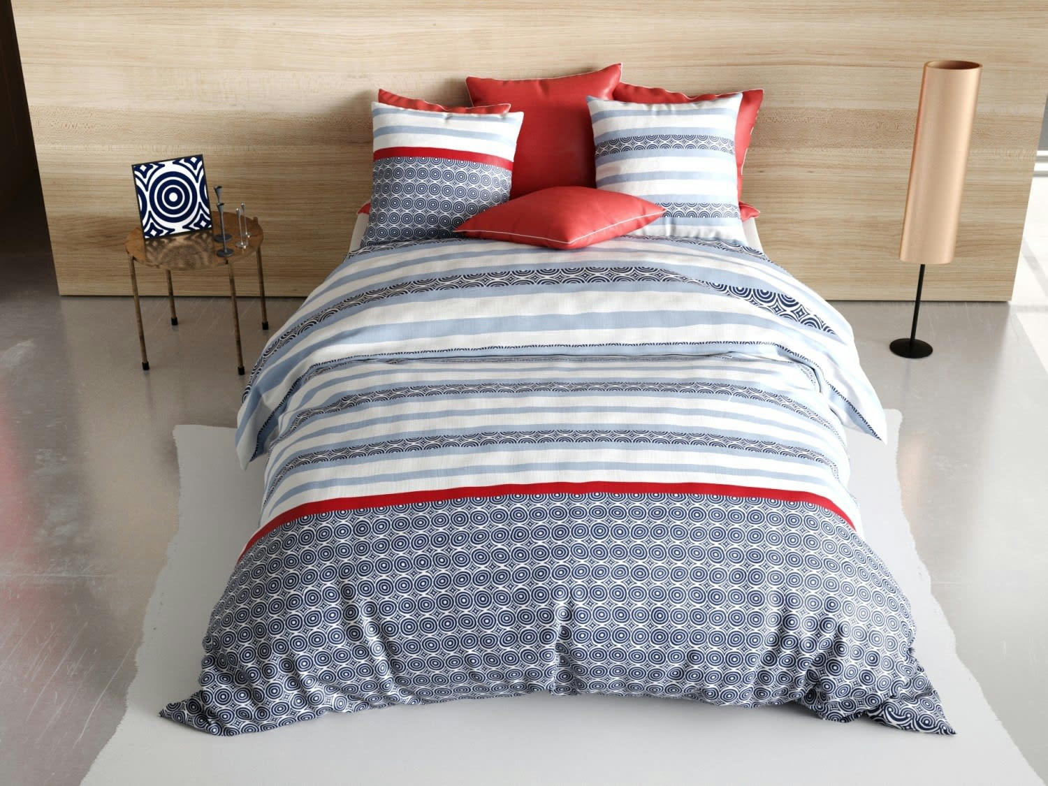 SANTORINI - Parure housse de couette coton bleu 220x240 cm