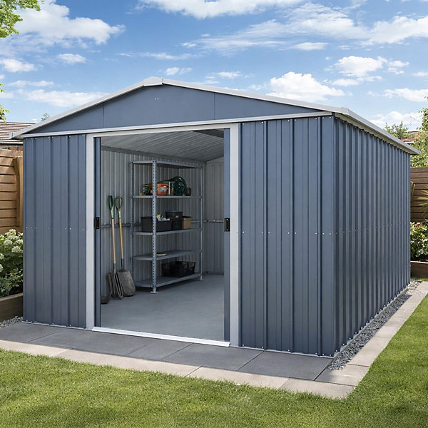 Abri de jardin métal gris 11,03 m2 Yardmaster   kit d'ancrage