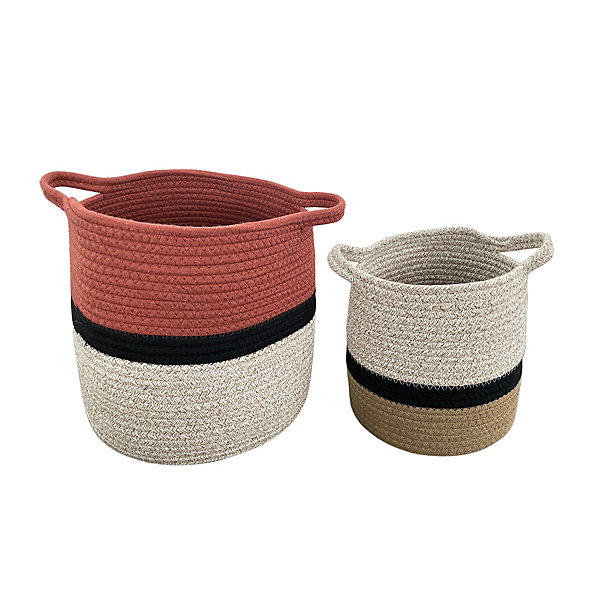 Panier rond multicolore en coton Norasia beige et couleur naturelle taille M