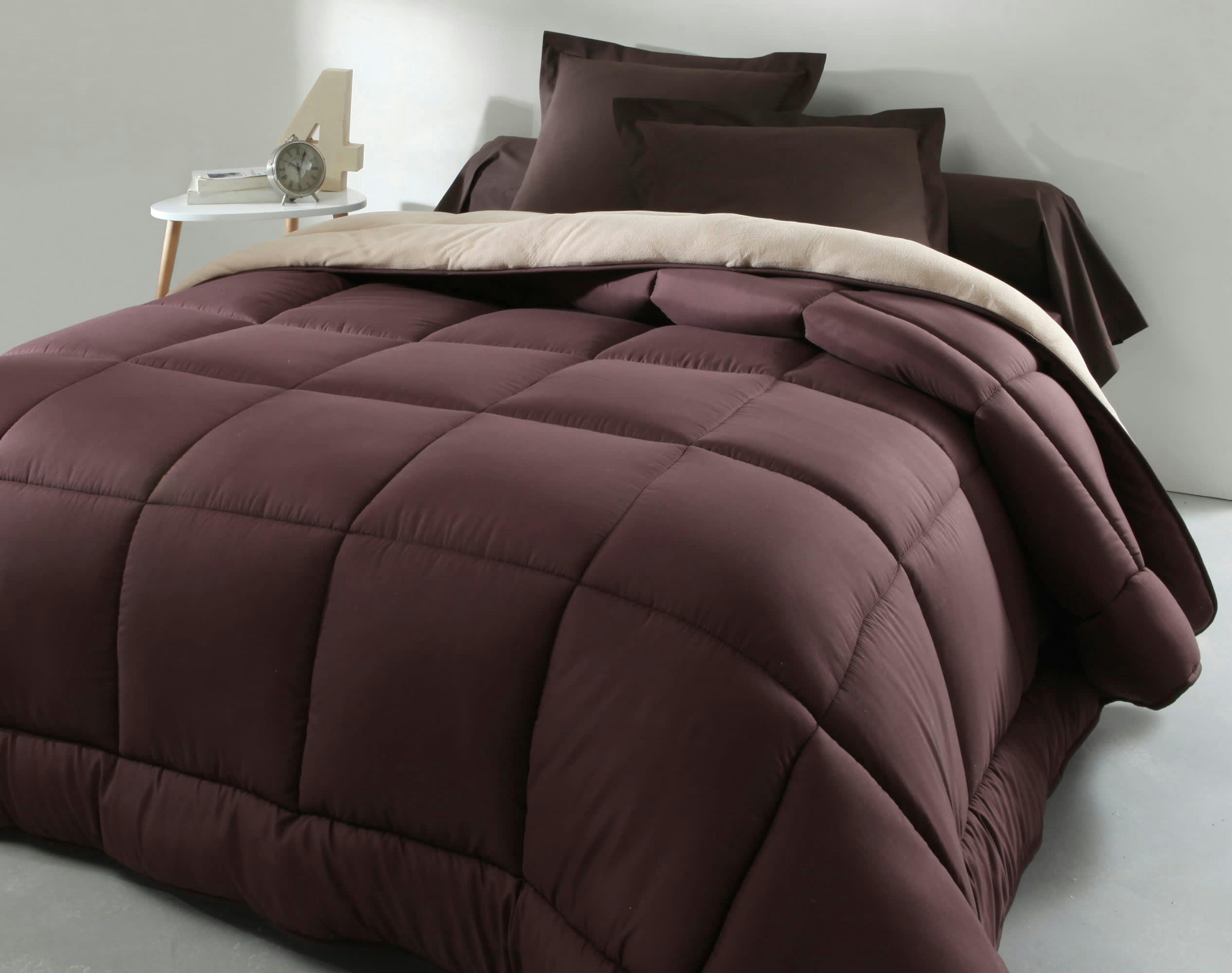 HEBE - Couette 260x240 marron double face 400 g/m2
