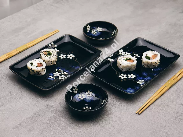 Zestaw do sushi dla 2 osób (4 el.) z pałeczkami Tokyo Design Studio - Sakura Cobalt Blue 33821