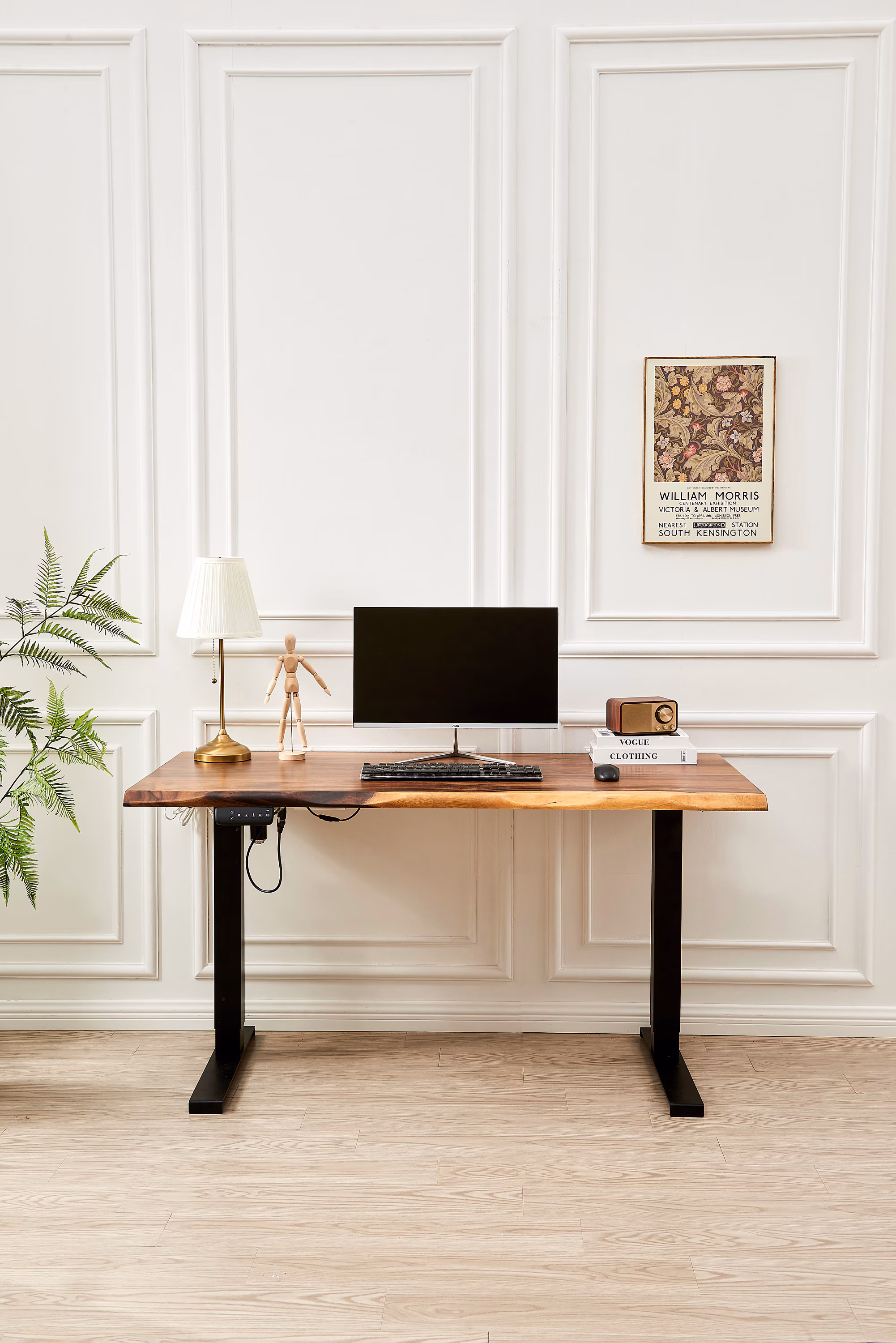 Live Edge Walnut Standing Desk: Adjustable Height, Black Frame