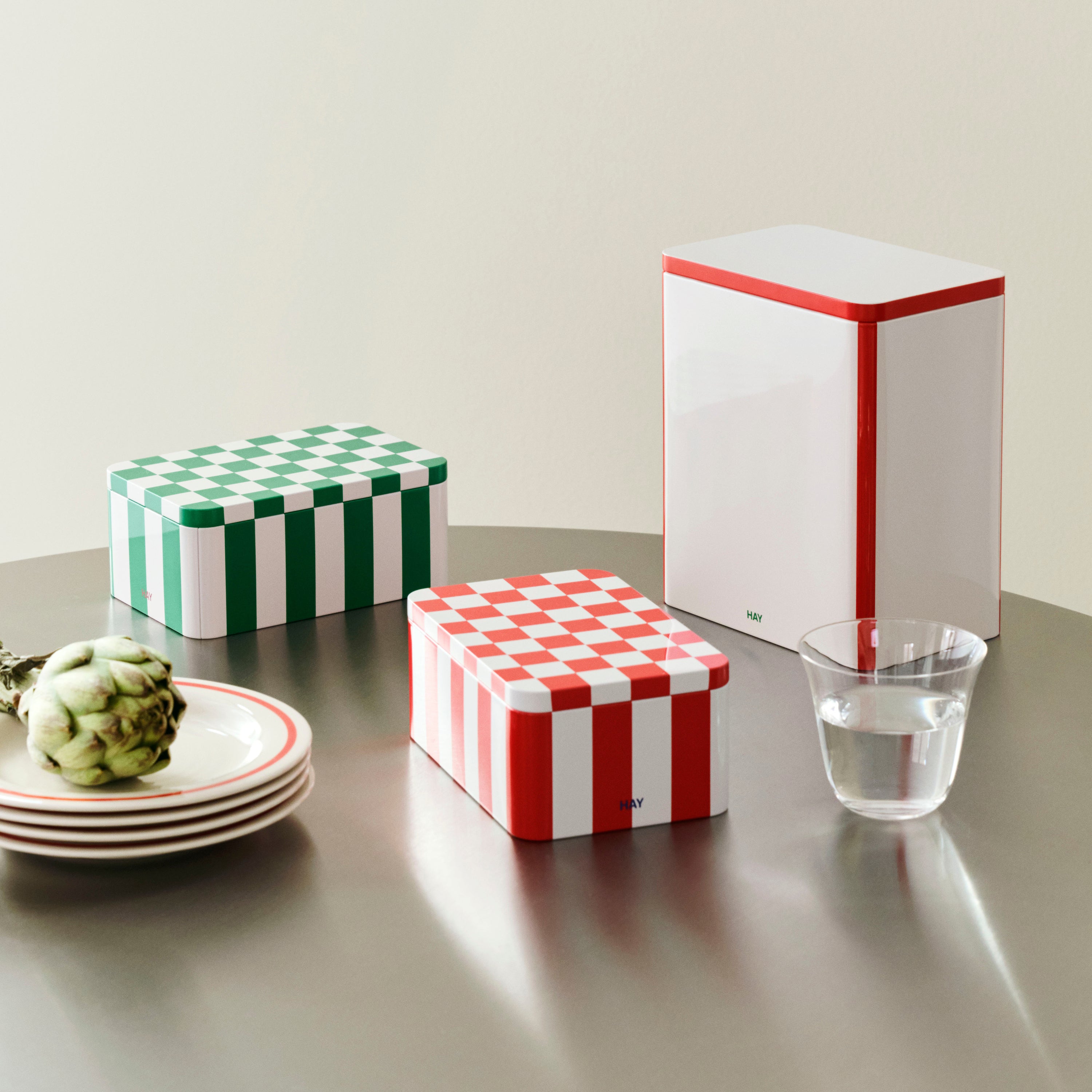 HAY Tin Voorraadblik Large - Off-White / Rood