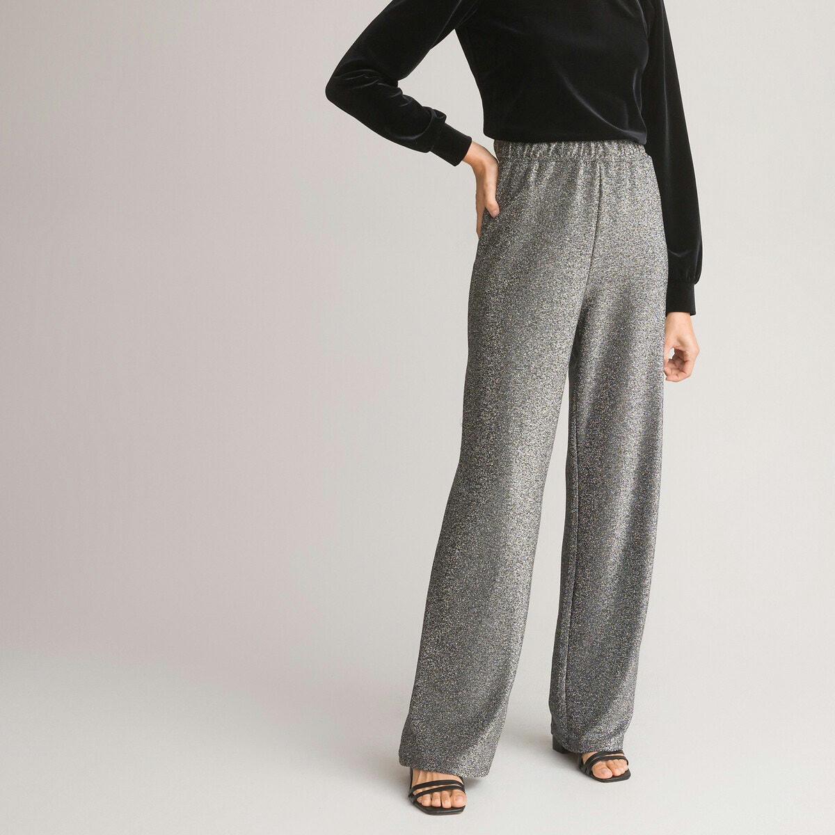 Pantalon large, en maille brillante