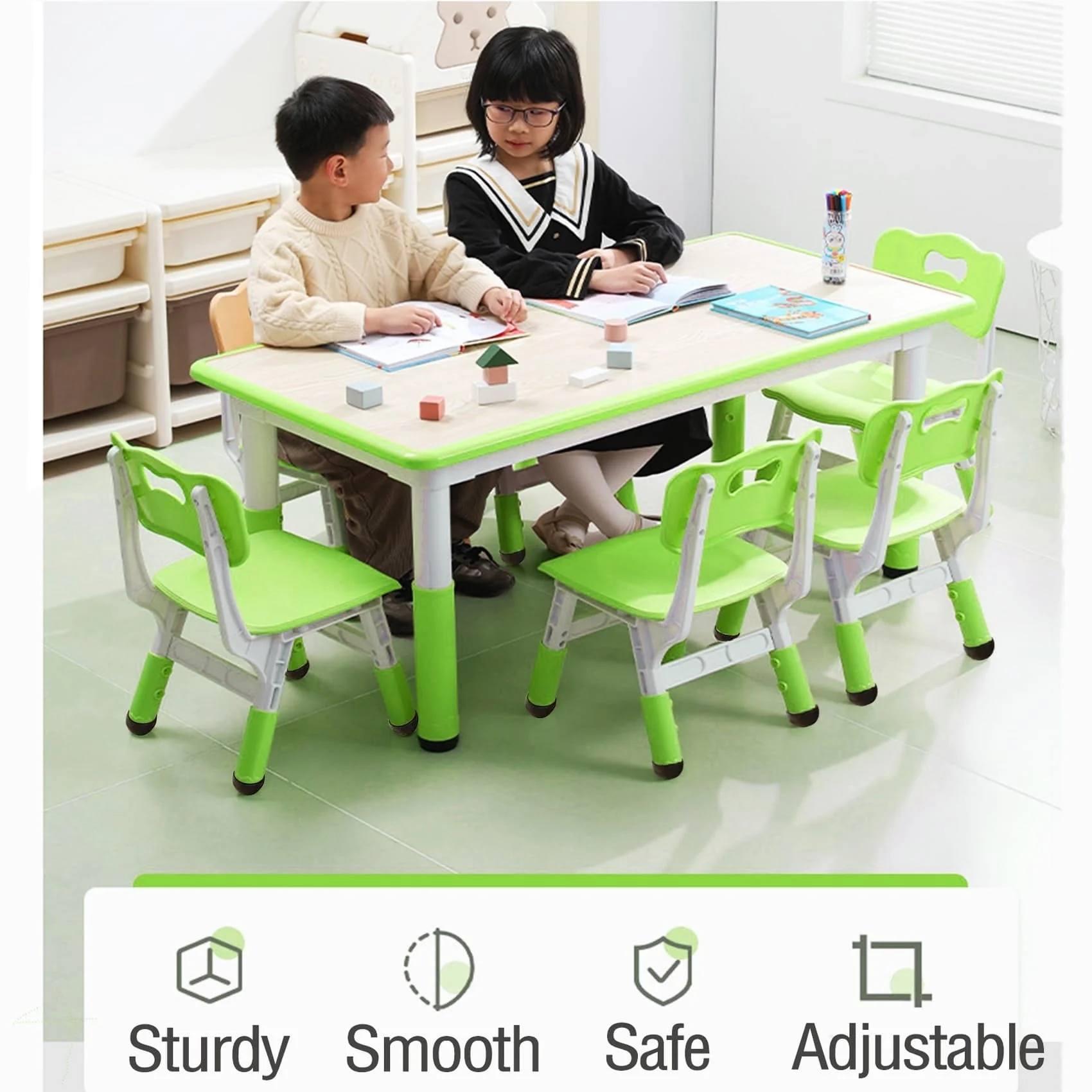 Kids Table and 6 Chair Set Activity Art Table for Classroom Daycares