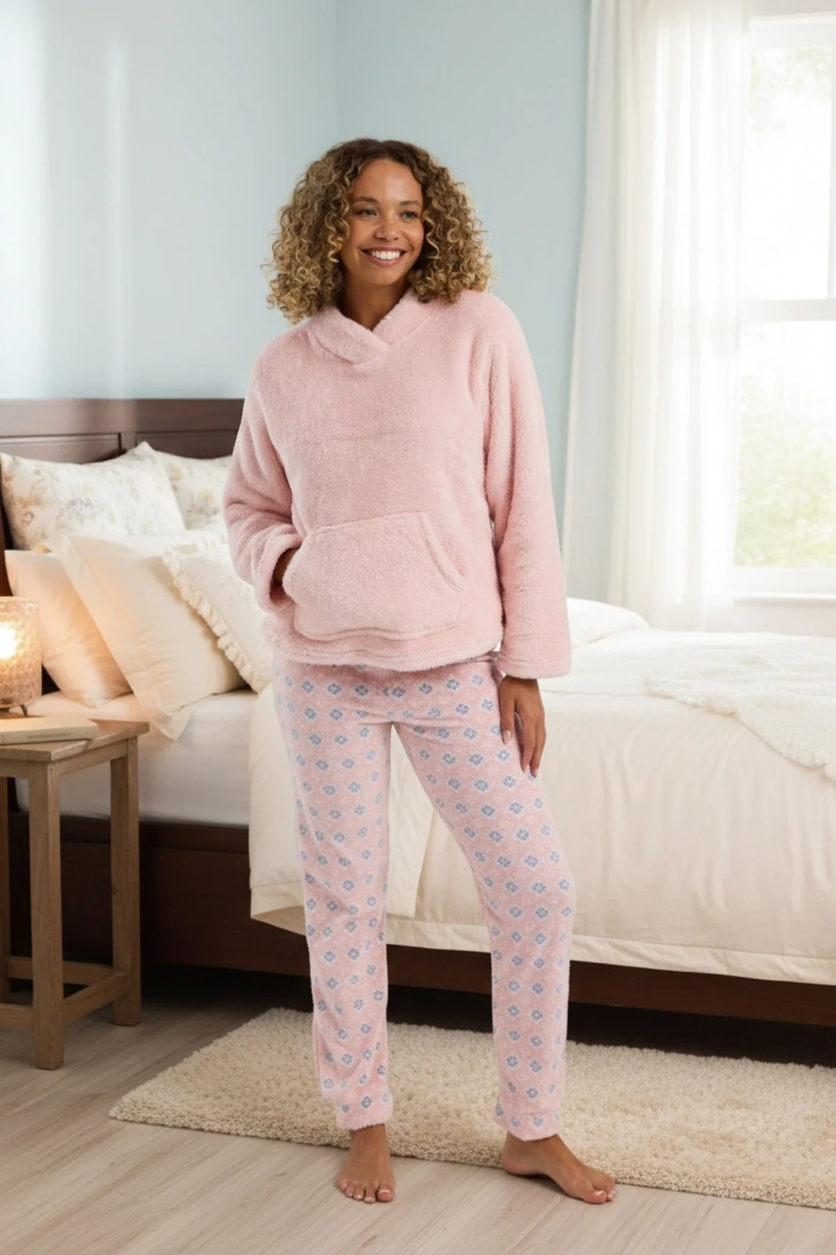 Pink Print Fleece Pyjama Set