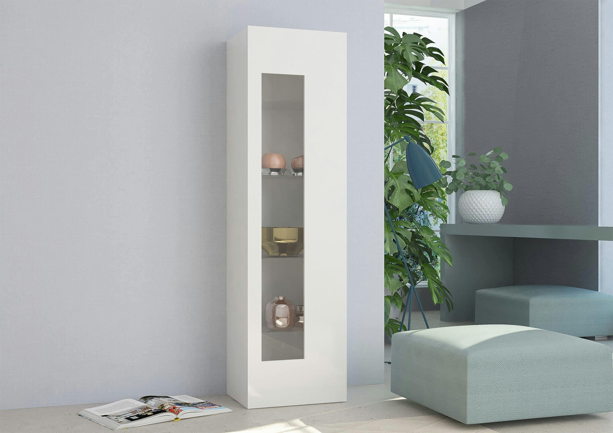 DIZZ - Armoire une porte effet bois blanc brillant 45x34h162 cm