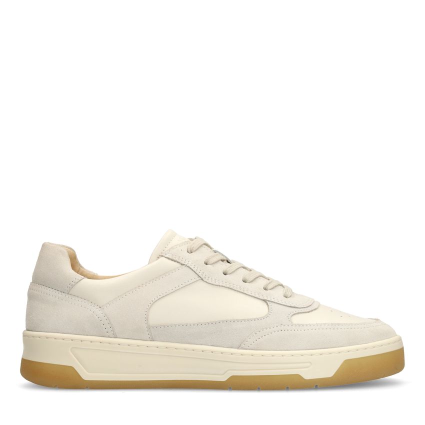 Manfield Off white leren sneakers met suède details